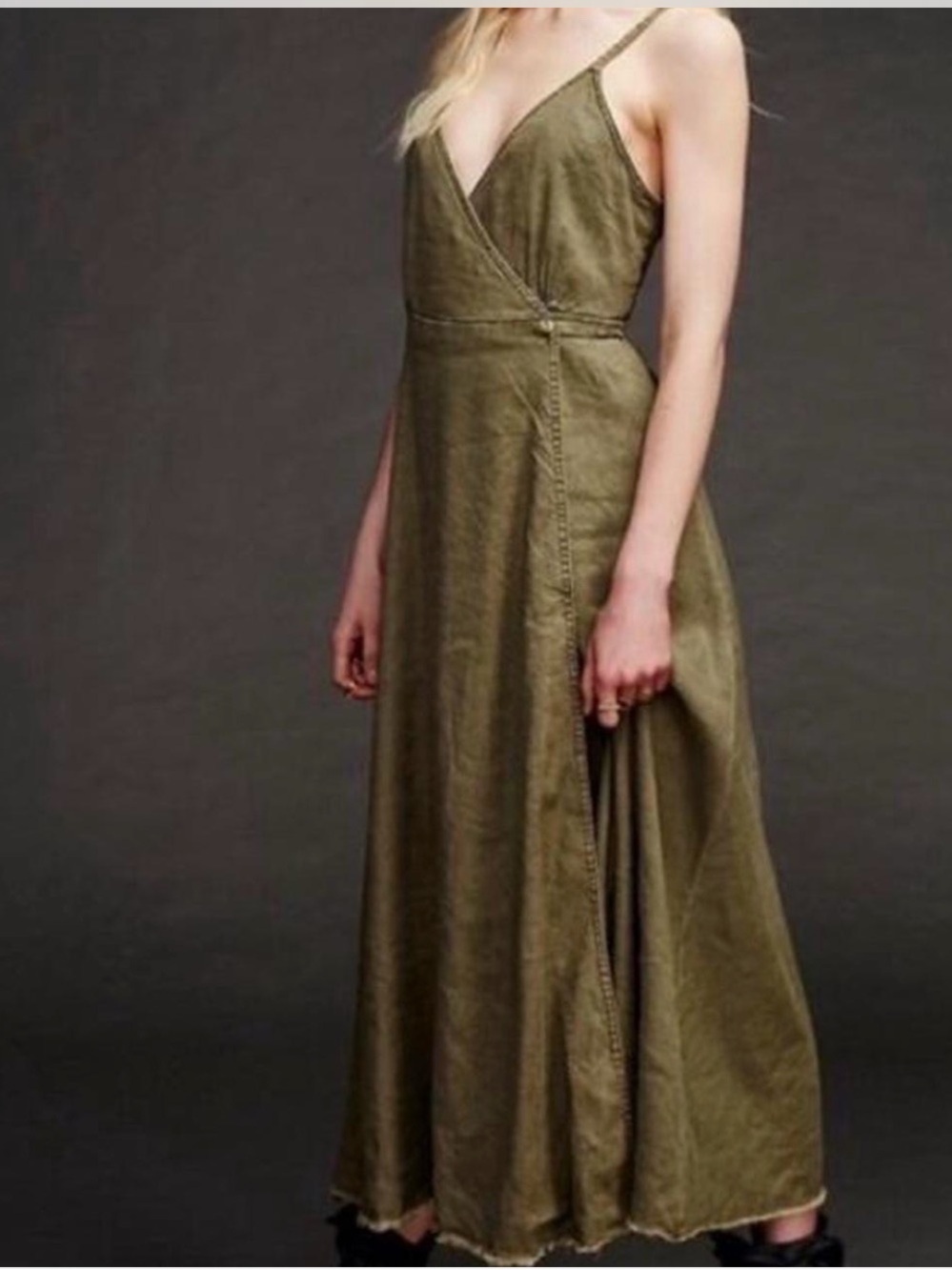 Free People Olive Wrap Maxi Dress with Tie Waist